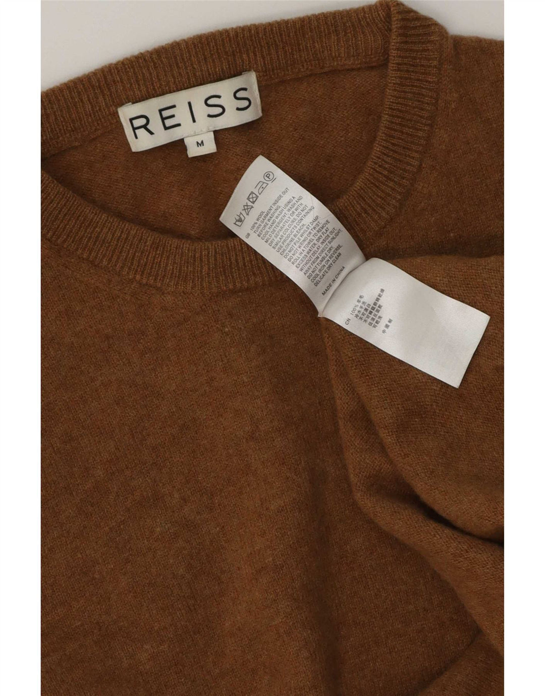 Reiss Damen-Pullover mit Rundhalsausschnitt, UK 14, mittelbraune Wolle