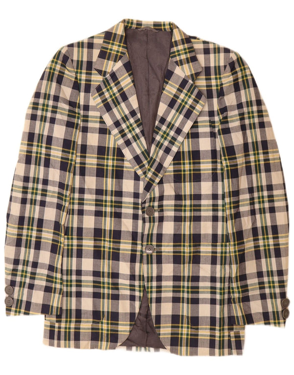 Vintage Herren 2-Knopf-Blazerjacke, klein, marineblau kariert