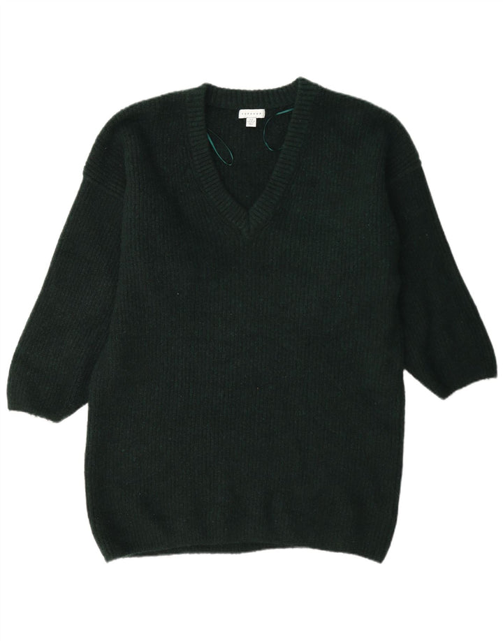Topshop Damen Longline V-Ausschnitt Pullover Pullover UK 14 Mittelgrün Polyester