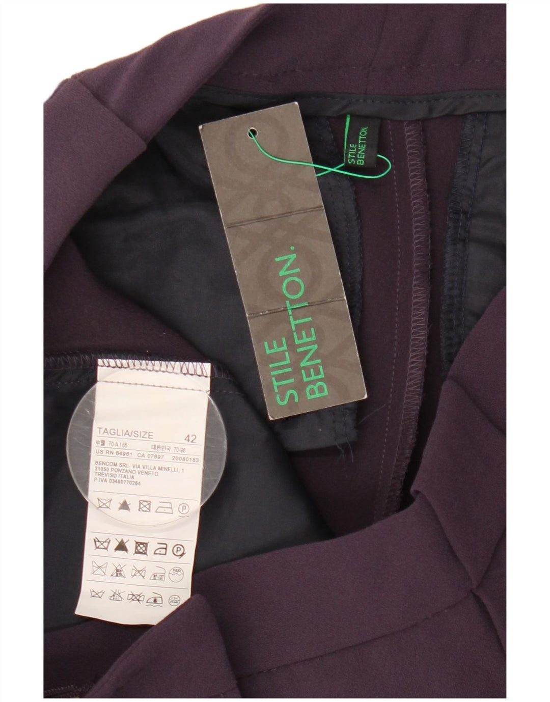 Benetton Slim Chino-Hose für Damen IT 42 Mittel W30 L28 Lila Polyester