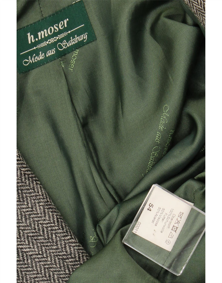 H.MOSER Herren-Blazerjacke mit 3 Knöpfen, EU 54, 2XL, graue Wolle mit Fischgrätenmuster