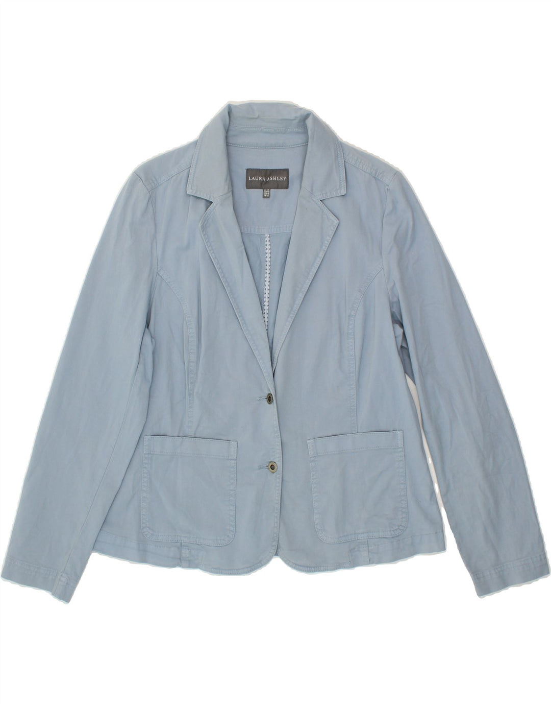 LAURA ASHLEY Womens 2 Button Blazer Jacket UK 14 Medium Blue Cotton Vintage Laura Ashley and Second-Hand Laura Ashley from Messina Hembry 