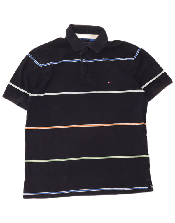Tommy Hilfiger Herren-Poloshirt aus mittelblauer, gestreifter Baumwolle