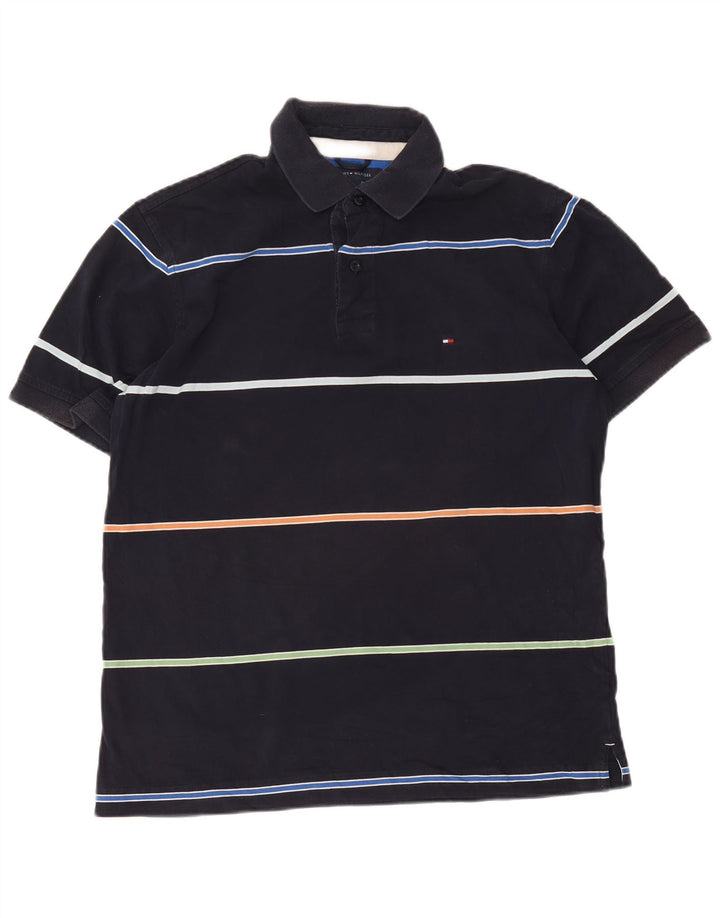 Tommy Hilfiger Herren-Poloshirt aus mittelblauer, gestreifter Baumwolle