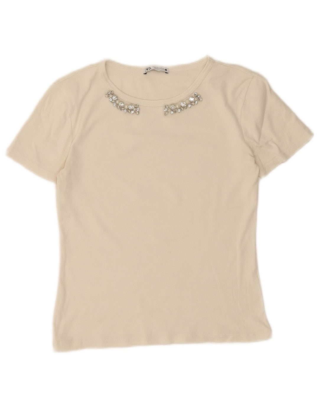 Zara Damen T-Shirt Top UK 12 Medium Weiß