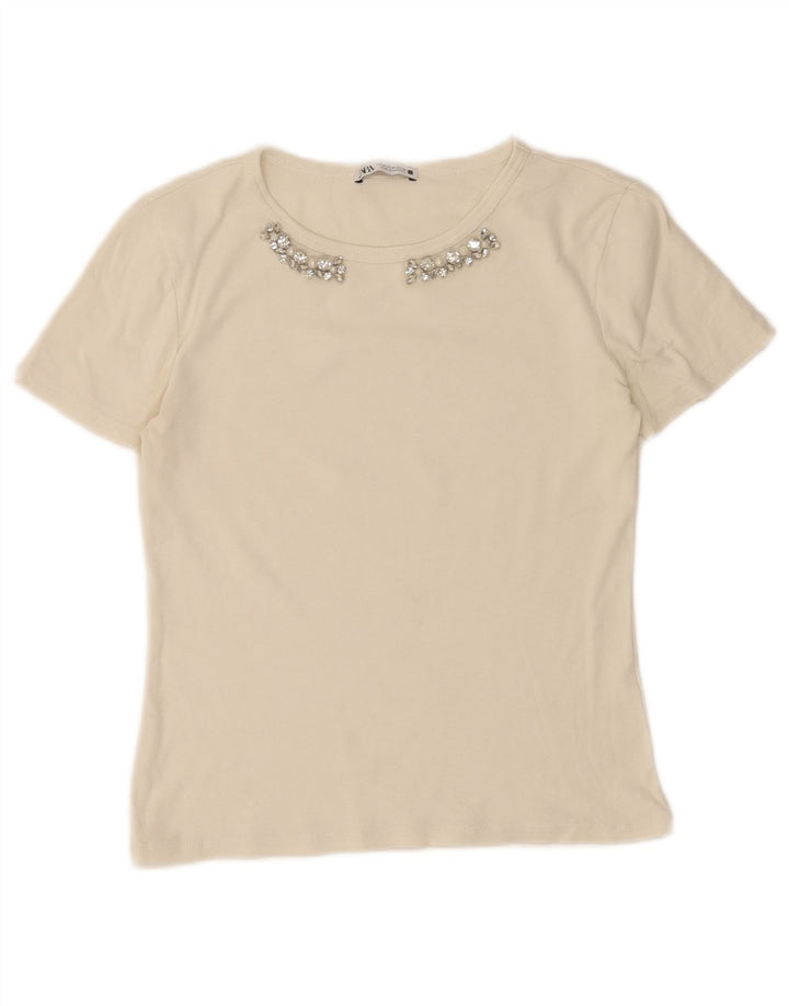 Zara Damen T-Shirt Top UK 12 Medium Weiß