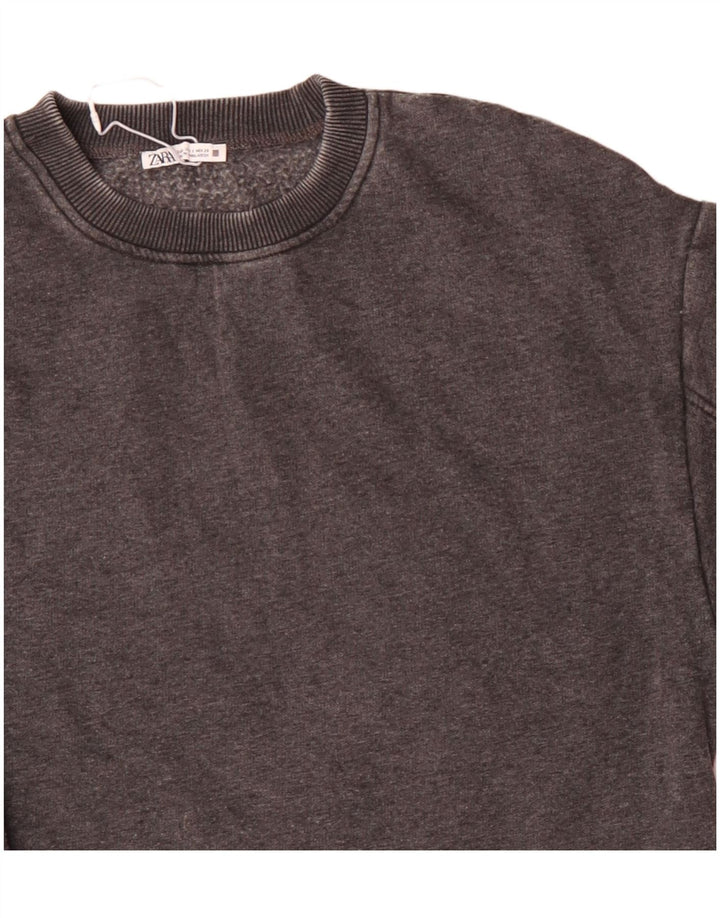 Zara Damen Crop Oversized Sweatshirt Pullover UK 10 Small Graue Baumwolle