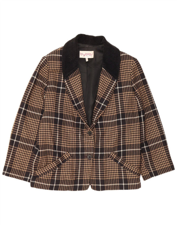 Byblos Damen-Blazer mit 2 Knöpfen, IT 42, mittelbraune Wolle mit Hahnentrittmuster