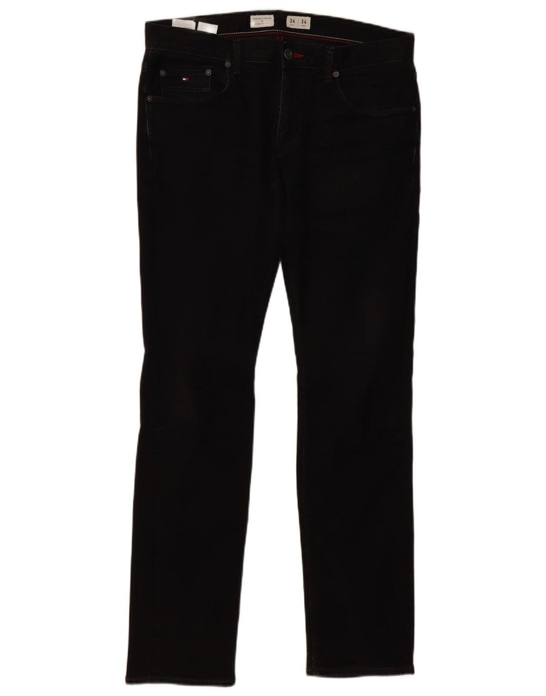 TOMMY HILFIGER Herren Denton Straight Jeans W34 L34 Schwarze Baumwolle