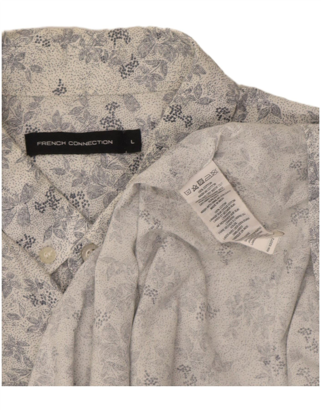 French Connection Herren-Kurzarmhemd, groß, weiße Baumwolle mit Blumenmuster