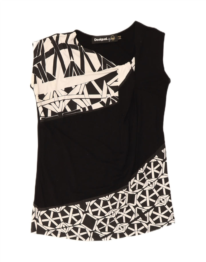 Desigual Damen Weste Top UK 14 Große schwarze geometrische Viskose