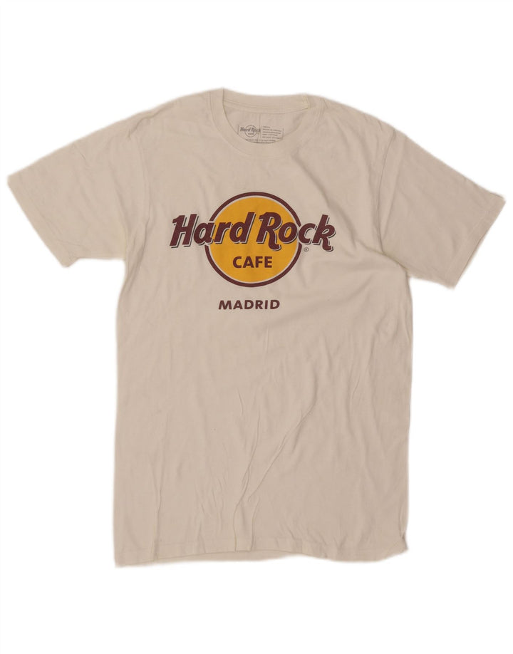 Hard Rock Cafe Herren T-Shirt „Madrid“ mit Grafik, Größe S, weiße Baumwolle