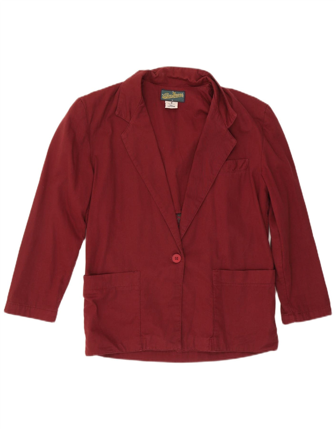 Vintage Damen 1-Knopf-Oversize-Blazer-Jacke, UK 10, kleine Burgunder-Baumwolle