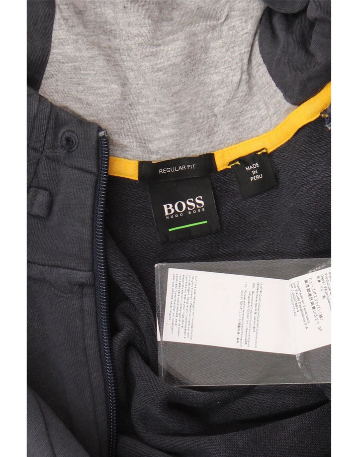 HUGO BOSS Herren-Kapuzenpullover mit normaler Passform und Reißverschluss, groß, Marineblau, Farbblock