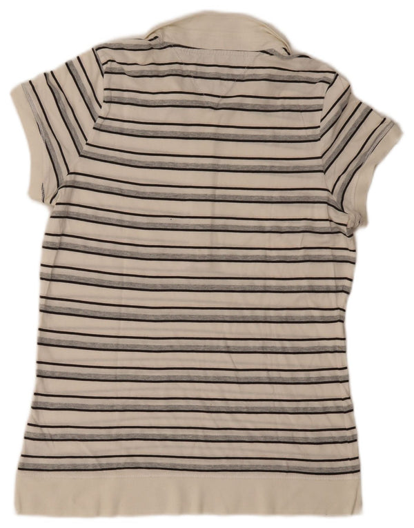 Tommy Hilfiger Womens Short Sleeve Polo Shirt UK 14 Large Off White Striped
