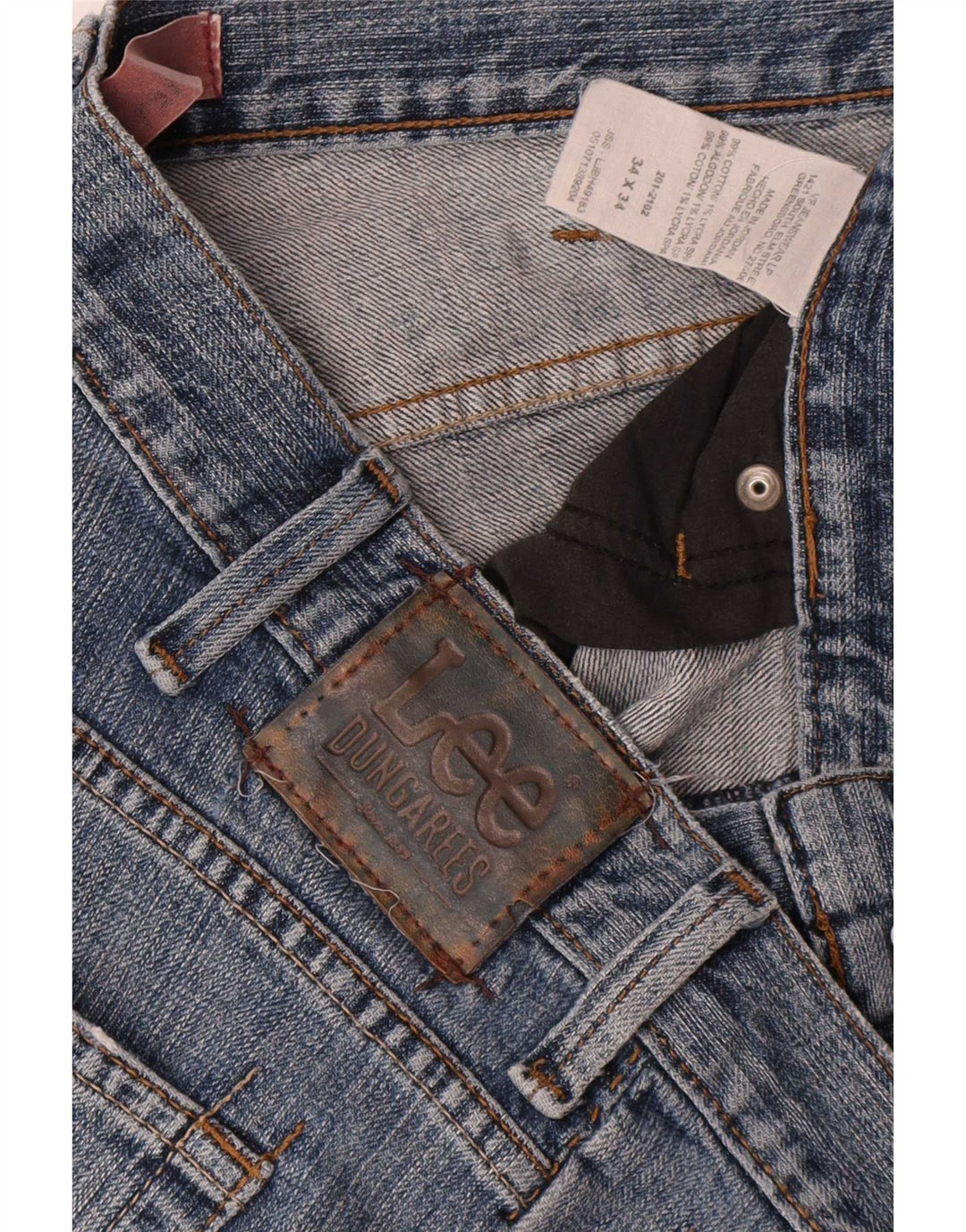 Lee Herren Distressed Straight Jeans W34 L34 Blaue Baumwolle