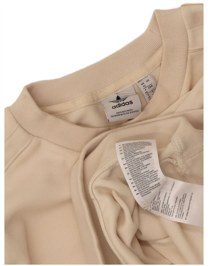 Adidas Damen Crop Sweatshirt Pullover UK 12 Mittelbeige Baumwolle