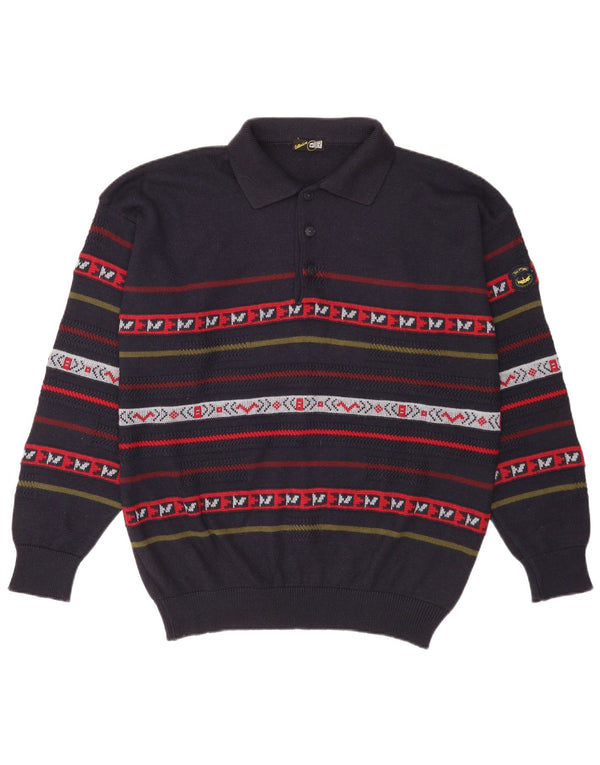 Vintage Herren Rollkragenpullover XL Marineblau gestreifte Wolle