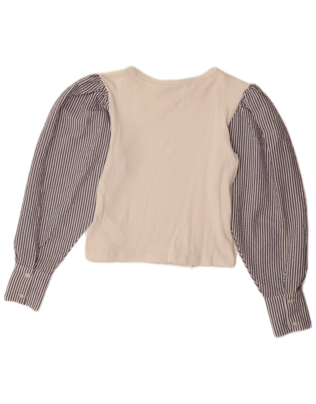 ZARA Damen Crop Langarmbluse Top UK 12 Mittelweiß Nadelstreifen