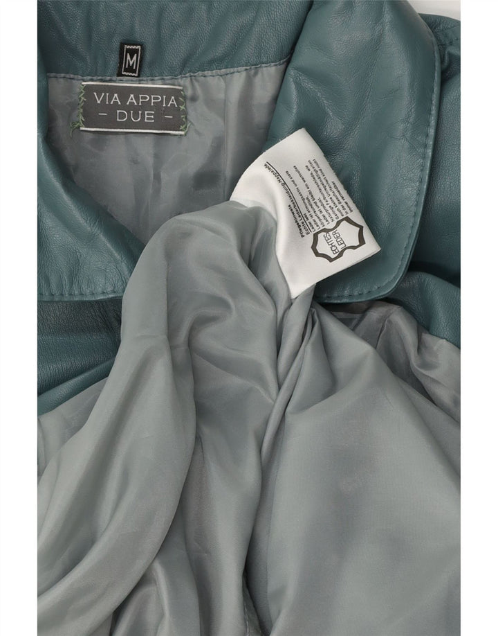 Via Appia Damen Übergroßer Ledermantel UK 14 Mittelblaues Leder