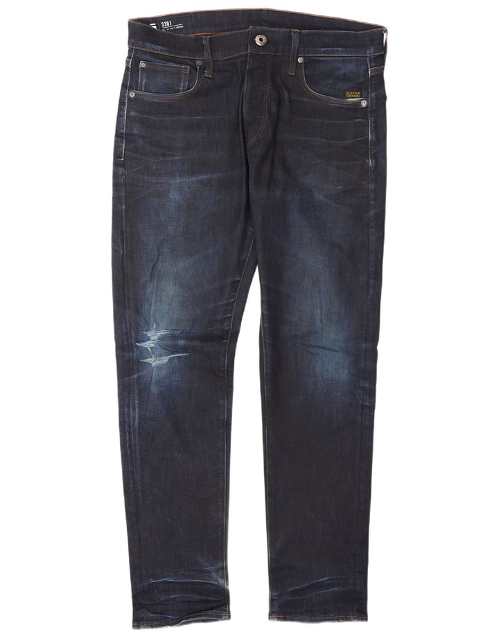 G-STAR Herren 3301 Distressed Regular Tapered Jeans W34 L32 Marineblaue Baumwolle