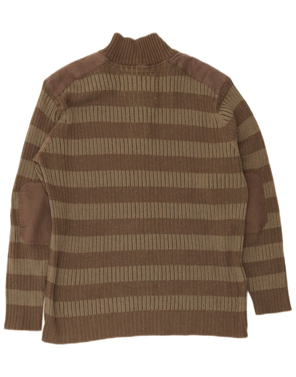 Vintage Herren-Pullover mit Knopfkragen, XL, braun gestreift