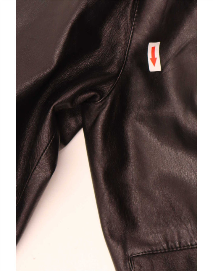 Vintage Damen übergroße 3-Knopf-Leder-Blazer-Jacke UK 10 Small Schwarz