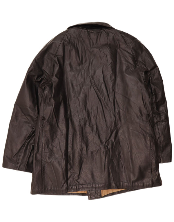 Vintage Herren Zweireihige Lederjacke IT 56 3XL Schwarz