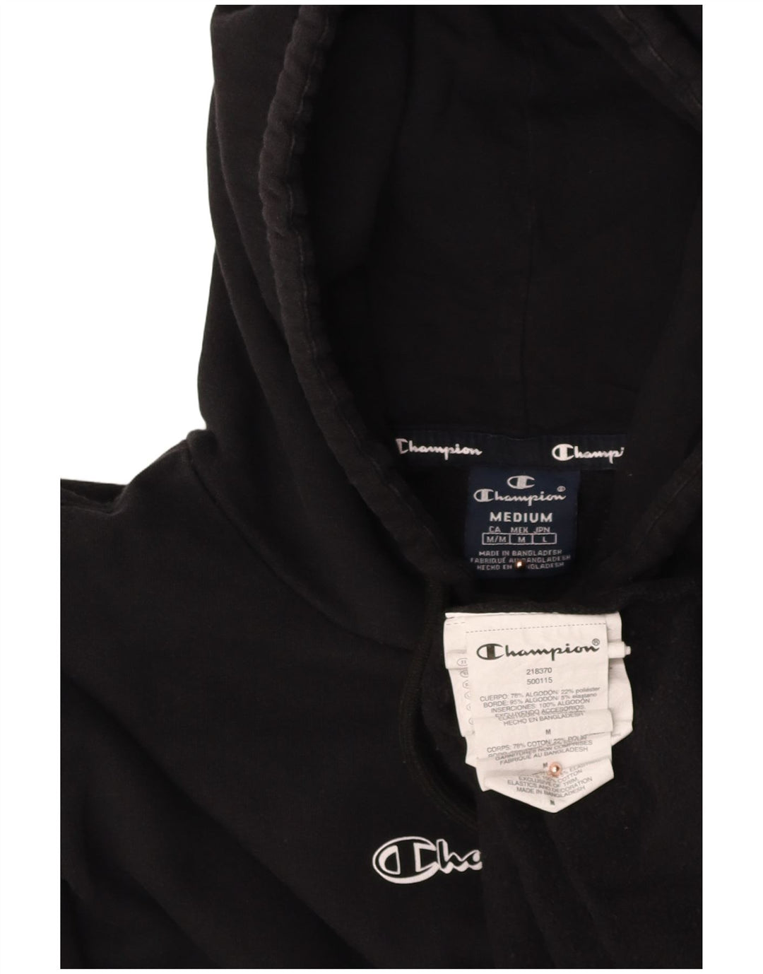 CHAMPION Mens Hoodie Jumper Medium Black Cotton