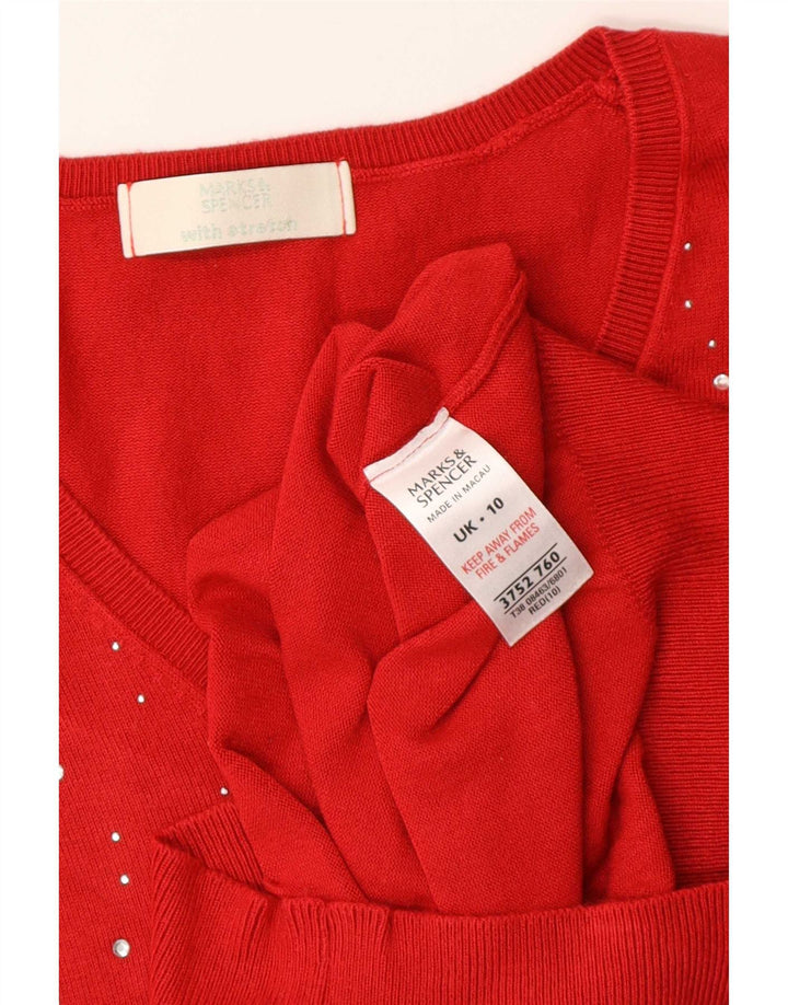 Marks & Spencer Damen-Pullover mit V-Ausschnitt, UK 10, Größe S, rote Viskose
