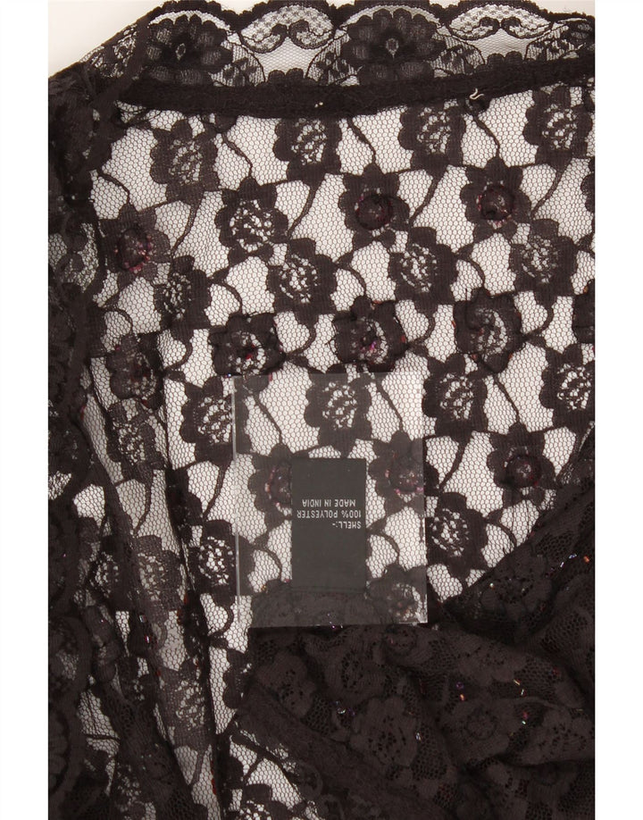 VINTAGE Womens Bolero Top UK 12 Medium Black Floral Polyester Vintage Vintage and Second-Hand Vintage from Messina Hembry 
