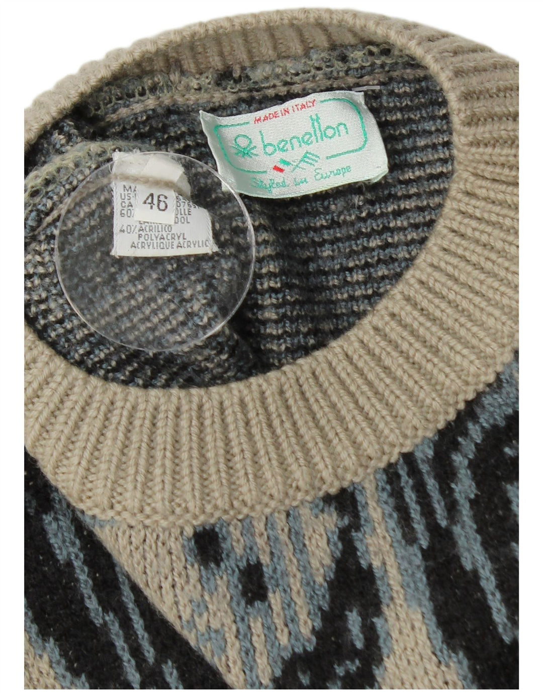 BENETTON Herren Longline-Pullover mit Rundhalsausschnitt IT 46 Large Grey Floral