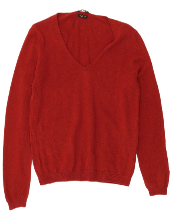 MASSIMO DUTTI Damen-Pullover mit V-Ausschnitt, UK 14, große rote Wolle