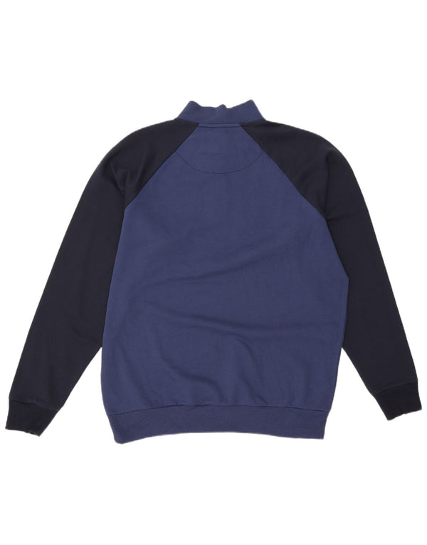 Vintage Herren-Sweatshirt mit Reißverschluss, 2XL, blaue Farbblock-Baumwolle