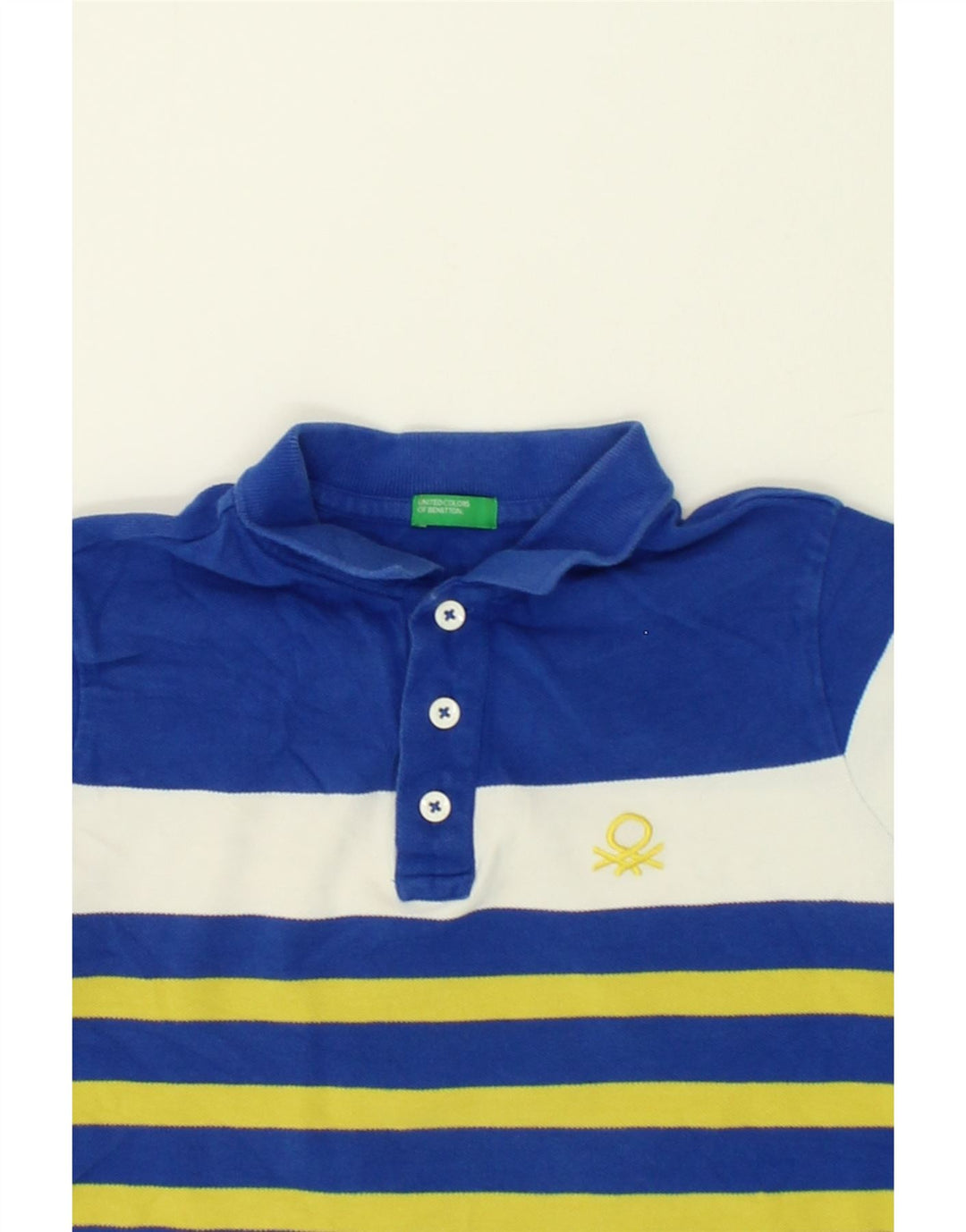 BENETTON Boys Polo Shirt 5-6 Years Blue Striped Vintage Benetton and Second-Hand Benetton from Messina Hembry 