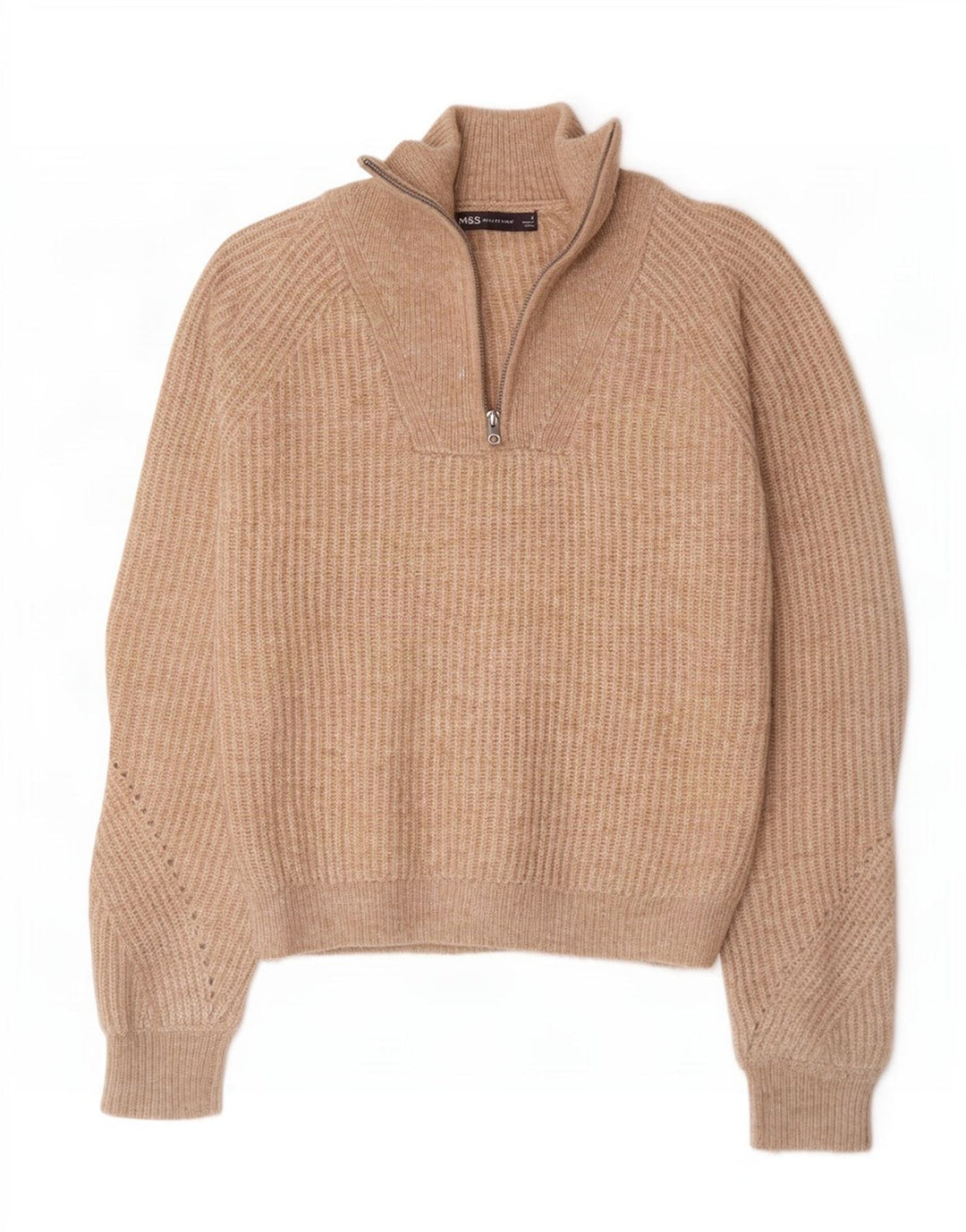 Marks & Spencer Damen-Pullover mit Reißverschluss am Hals, Gr. 10, Größe S, braun meliert