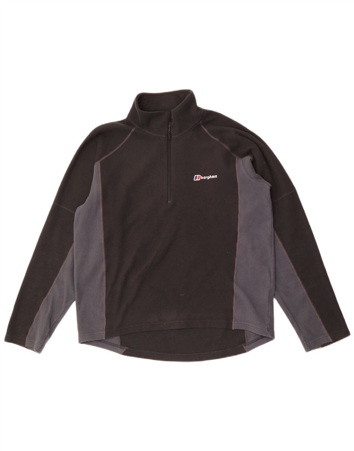 BERGHAUS Herren-Fleecepullover mit Reißverschluss am Hals, mittelgraues Farbblock-Polyester