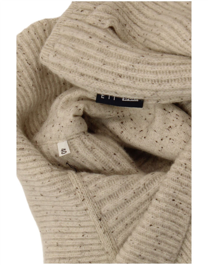 Vintage Damen Schalhalspullover Pullover EU 40 Medium Off White Flecked