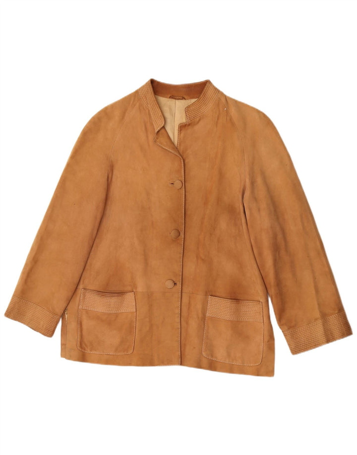 Vintage Damen 3-Knopf-Wildleder-Blazerjacke UK 14 Mittelbeige