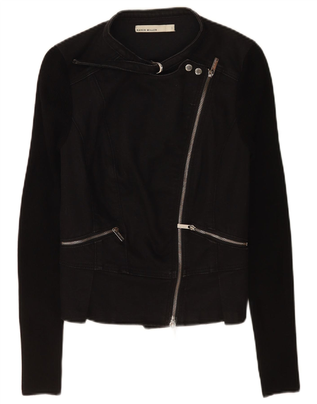 Karen Millen Damen Crop Bikerjacke US 1 2XS Schwarz