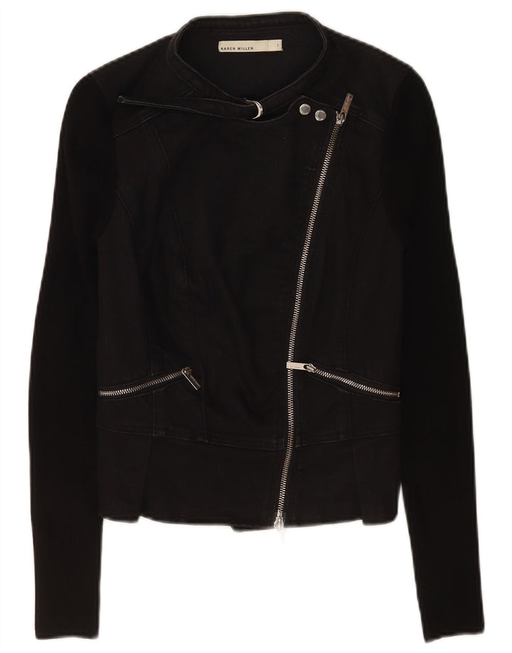 Karen Millen Damen Crop Bikerjacke US 1 2XS Schwarz