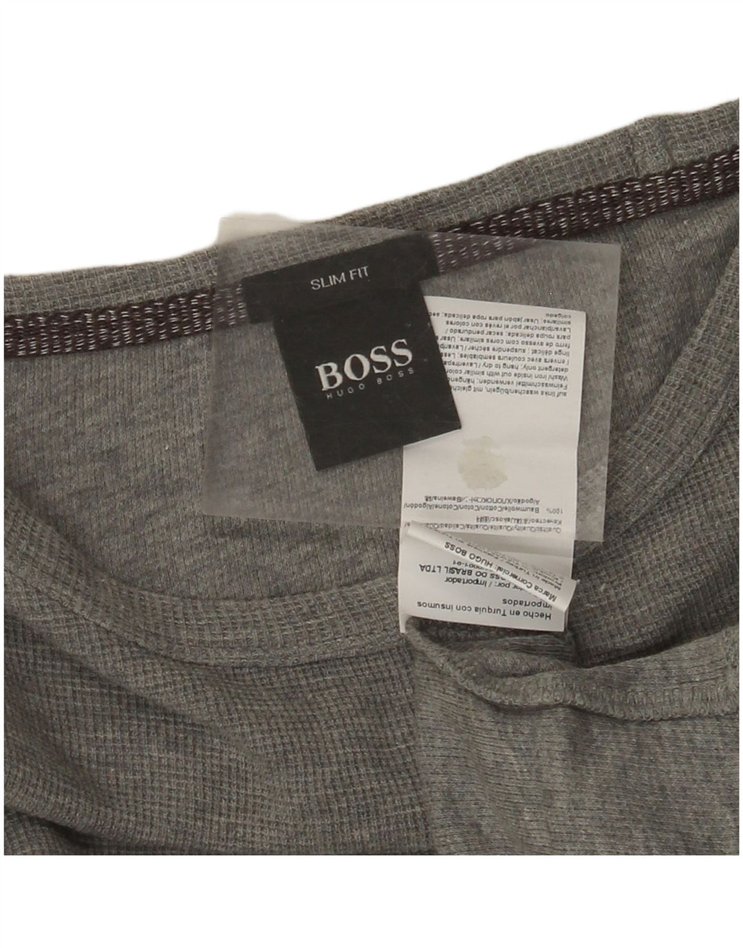 HUGO BOSS Herren Slim Fit Top Langarm Große graue Baumwolle