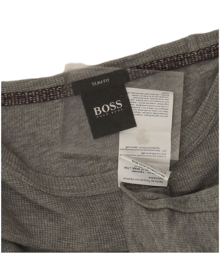 HUGO BOSS Herren Slim Fit Top Langarm Große graue Baumwolle