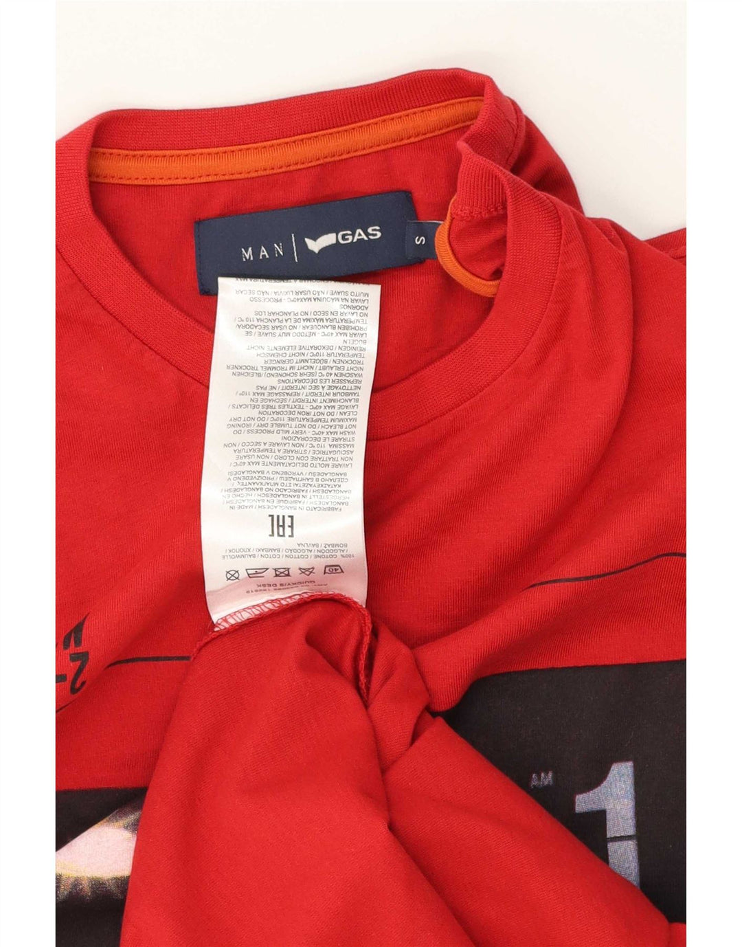 Gas Herren-T-Shirt mit Grafik, Größe S, Rot, Baumwolle