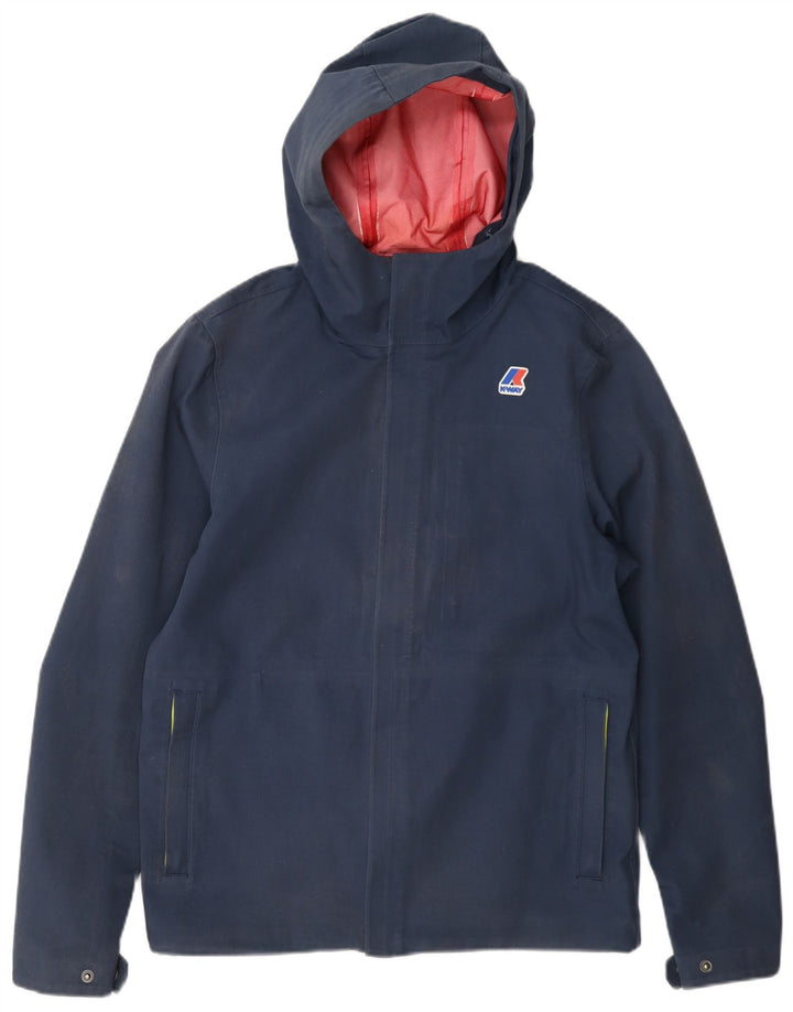 K-Way Herren-Regenjacke mit Kapuze, UK 38, mittelmarineblaue Baumwolle