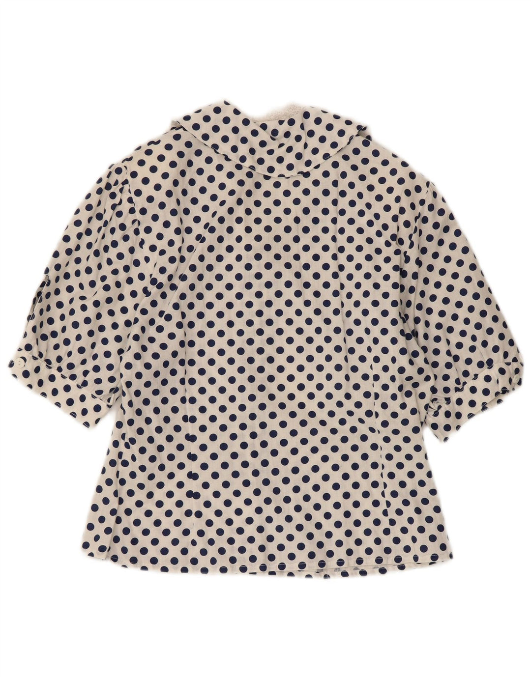 VINTAGE Damen 1/2-Ärmel-Hemdbluse UK 12 Mittelweiß gepunktet