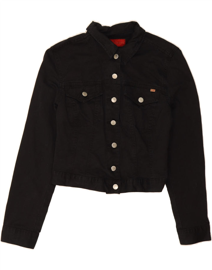 FCUK Womens Crop Denim Jacket UK 12 Medium Black Cotton Vintage Fcuk and Second-Hand Fcuk from Messina Hembry 