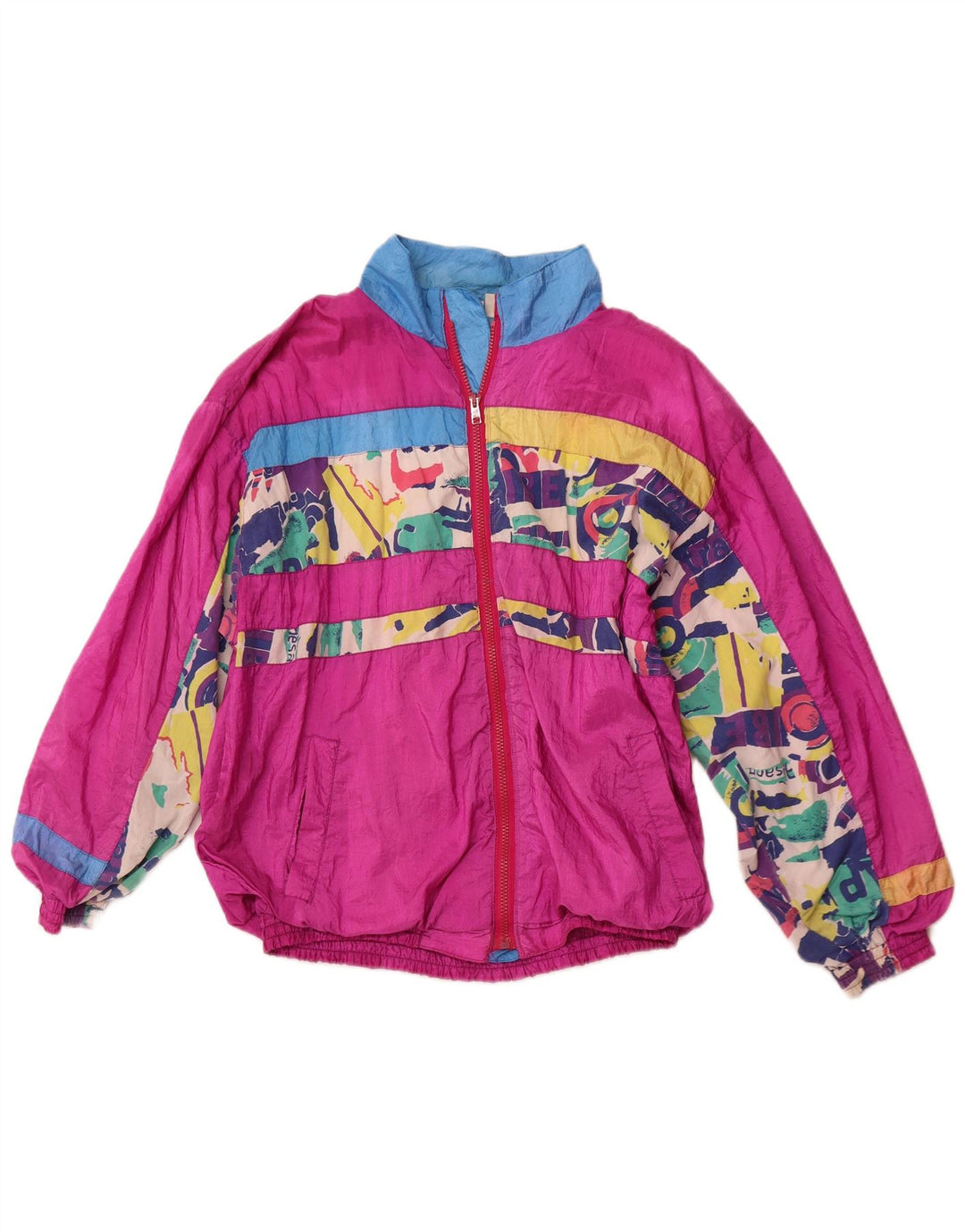 Vintage Damen Loose Fit Trainingsanzug Top Jacke UK 12 Mittelrosa Geometrisch