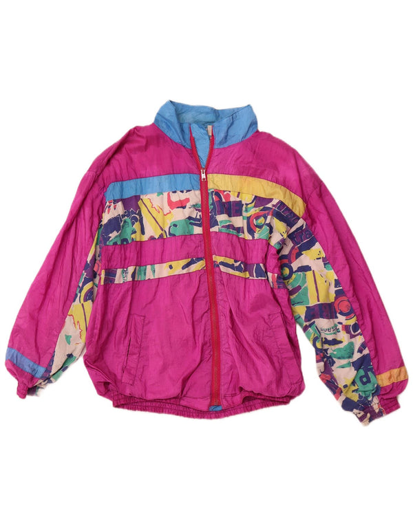 Vintage Damen Loose Fit Trainingsanzug Top Jacke UK 12 Mittelrosa Geometrisch