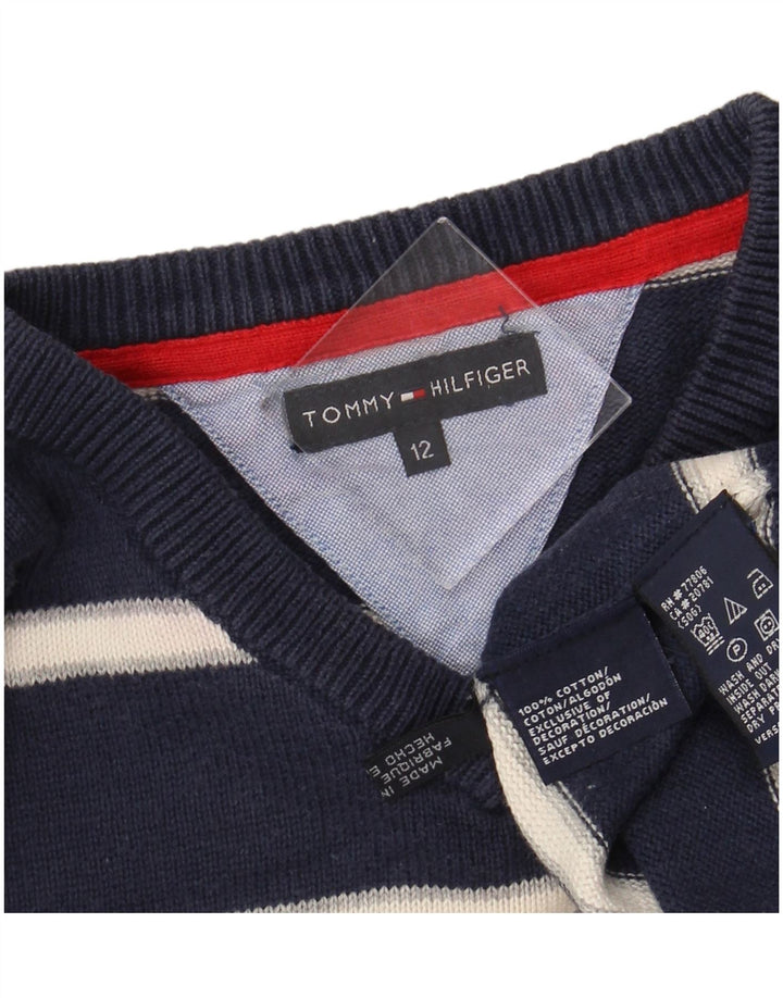 TOMMY HILFIGER Jungen-Pullover mit V-Ausschnitt, 11–12 Jahre, Marineblau gestreift